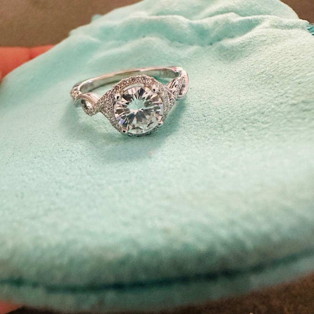 6.5mm moissanite setting in 14k white gold & diamonds engagement promise ring
